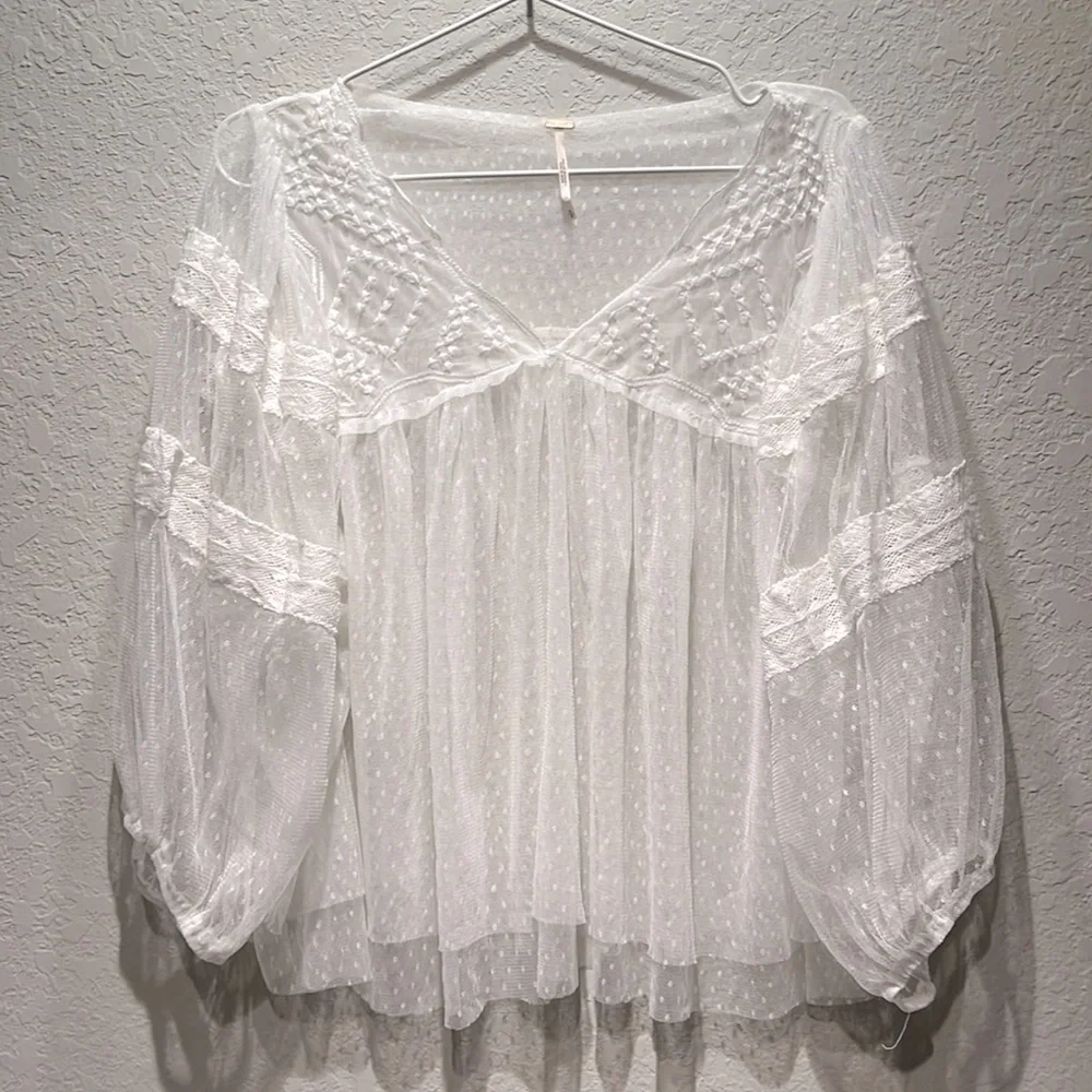 FREE PEOPLE True Candy Tunic Tulle‎ Lace Top size S